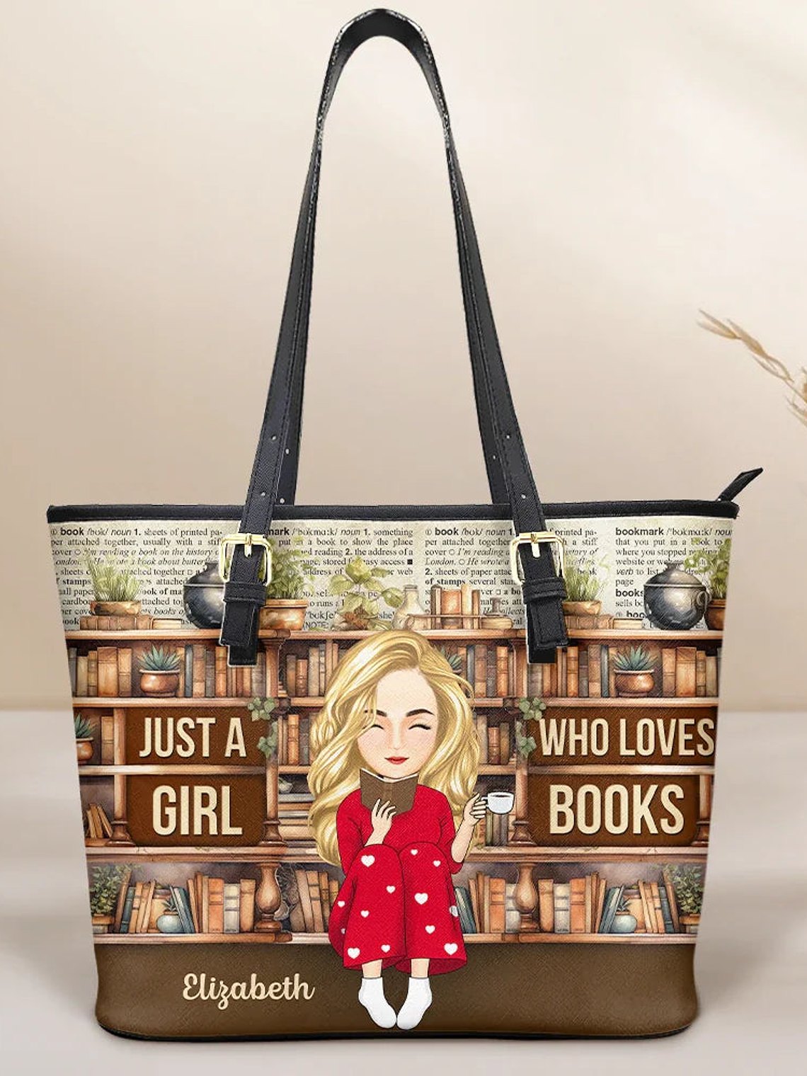 Reading Just A Girl Who Loves Books - Personalized Leather Tote Bag 1