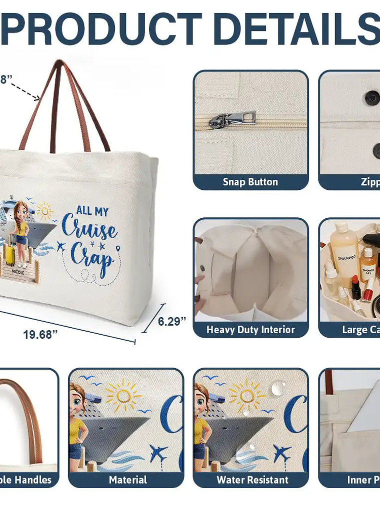 Travel All My Cruise Crap - Personalized Leather Handle Tote Bag 4
