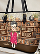 Reading Just A Girl Who Loves Books - Personalized Leather Tote Bag - thumbnail 2