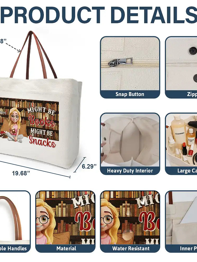 Reading Just A Girl Who Loves Books - Personalized Leather Handle Tote Bag 4