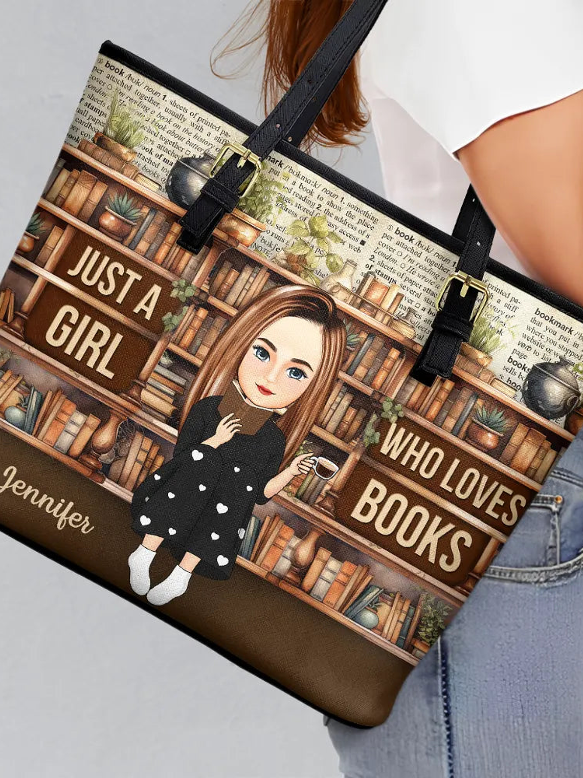 Reading Just A Girl Who Loves Books - Personalized Leather Tote Bag 3