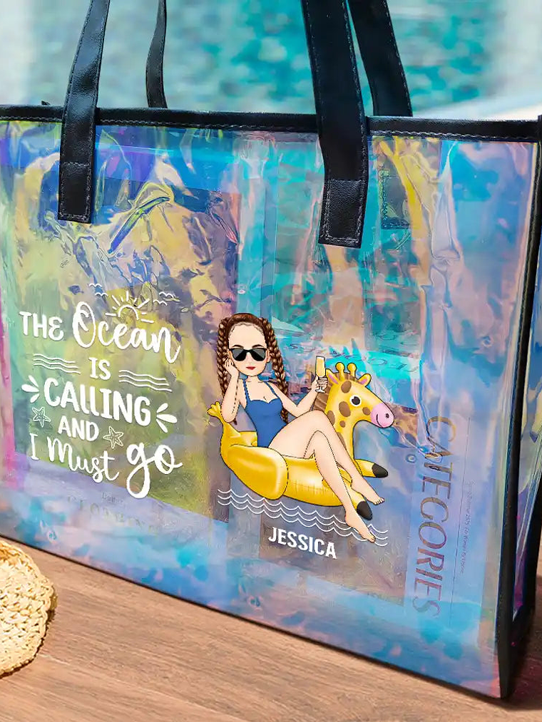 The Beach Is Calling And I Must Go - Personalized Holographic Tote 2