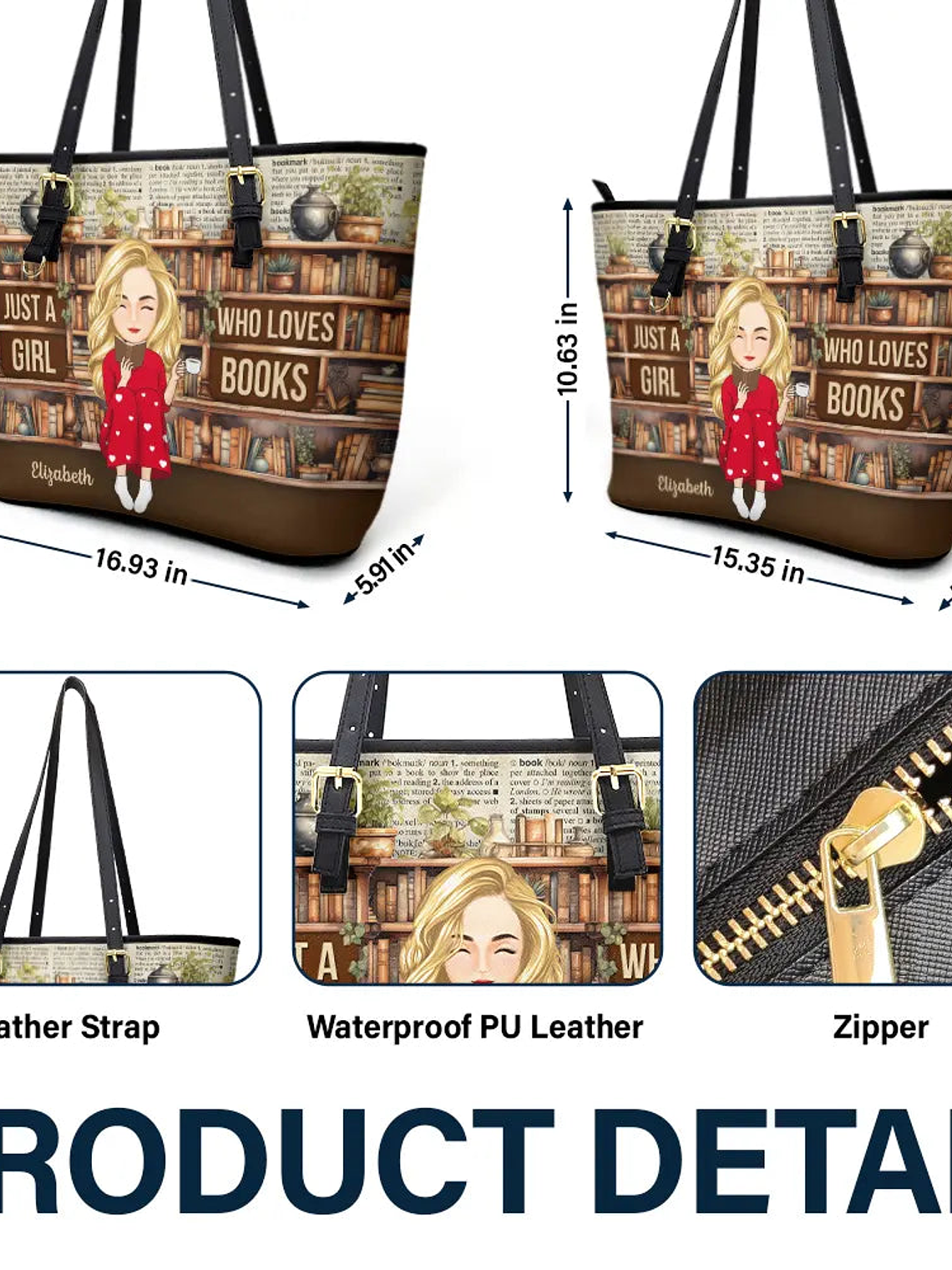 Reading Just A Girl Who Loves Books - Personalized Leather Tote Bag 6