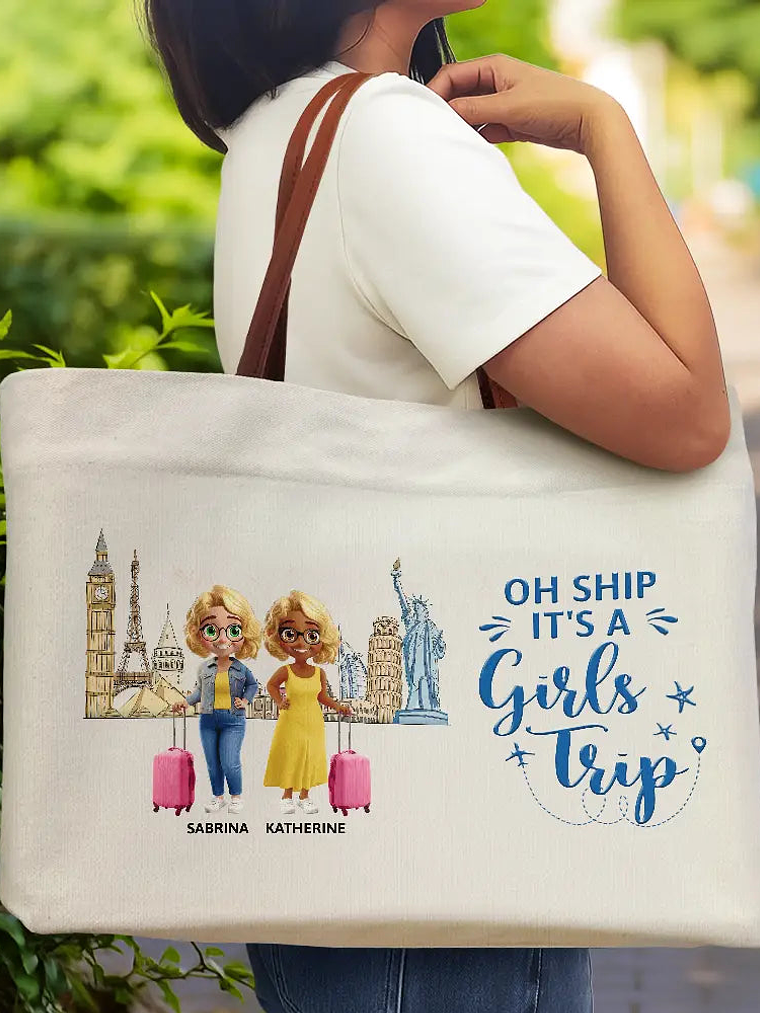 Girls Trip Bestie Traveling Cruising - Personalized Leather Handle Tote Bag 2