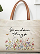 Grandma Things Grandma Getaway Bag Wild Flowers - Personalized Leather Handle Tote Bag - Vorschaubild 1