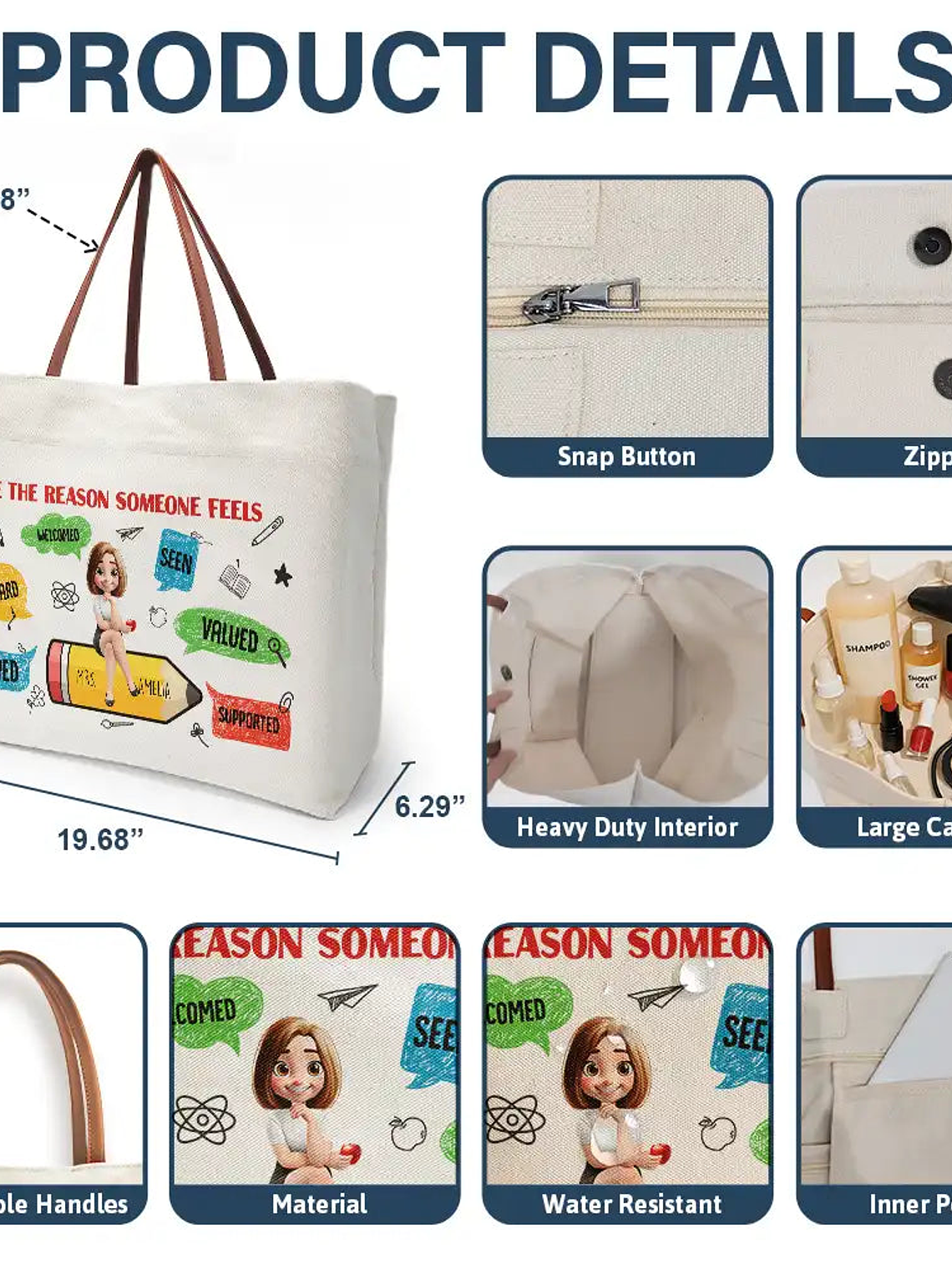 Teacher Be The Reason Someone Feels Welcomed - Personalized Leather Handle Tote Bag 4