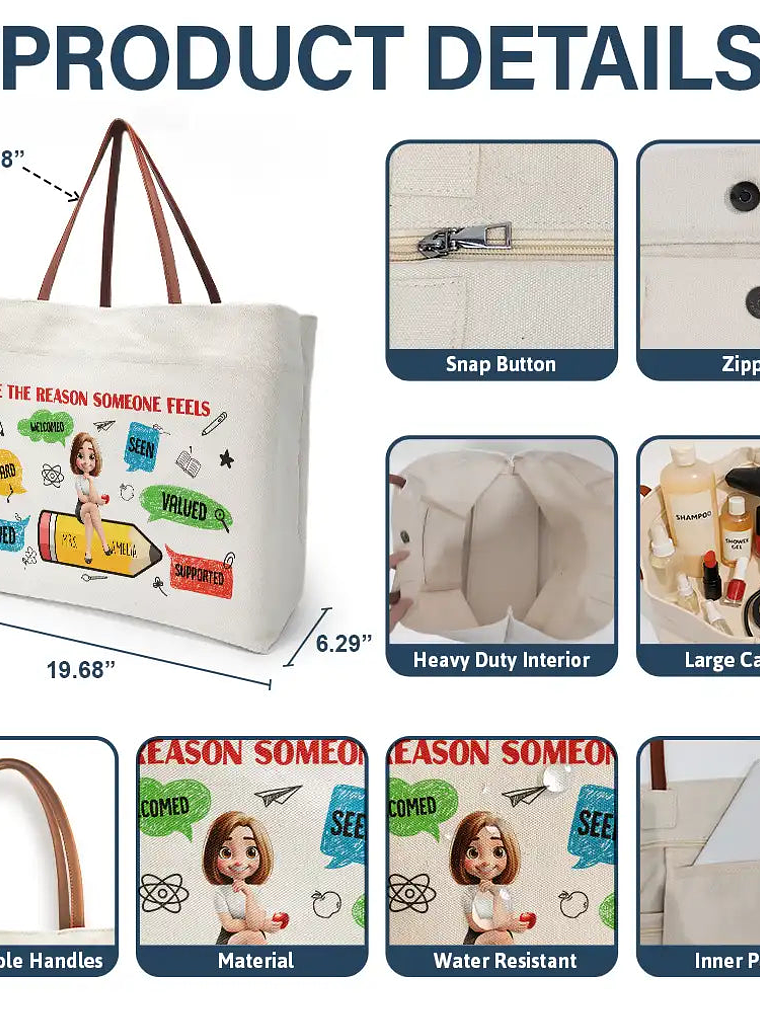 Teacher Be The Reason Someone Feels Welcomed - Personalized Leather Handle Tote Bag 4