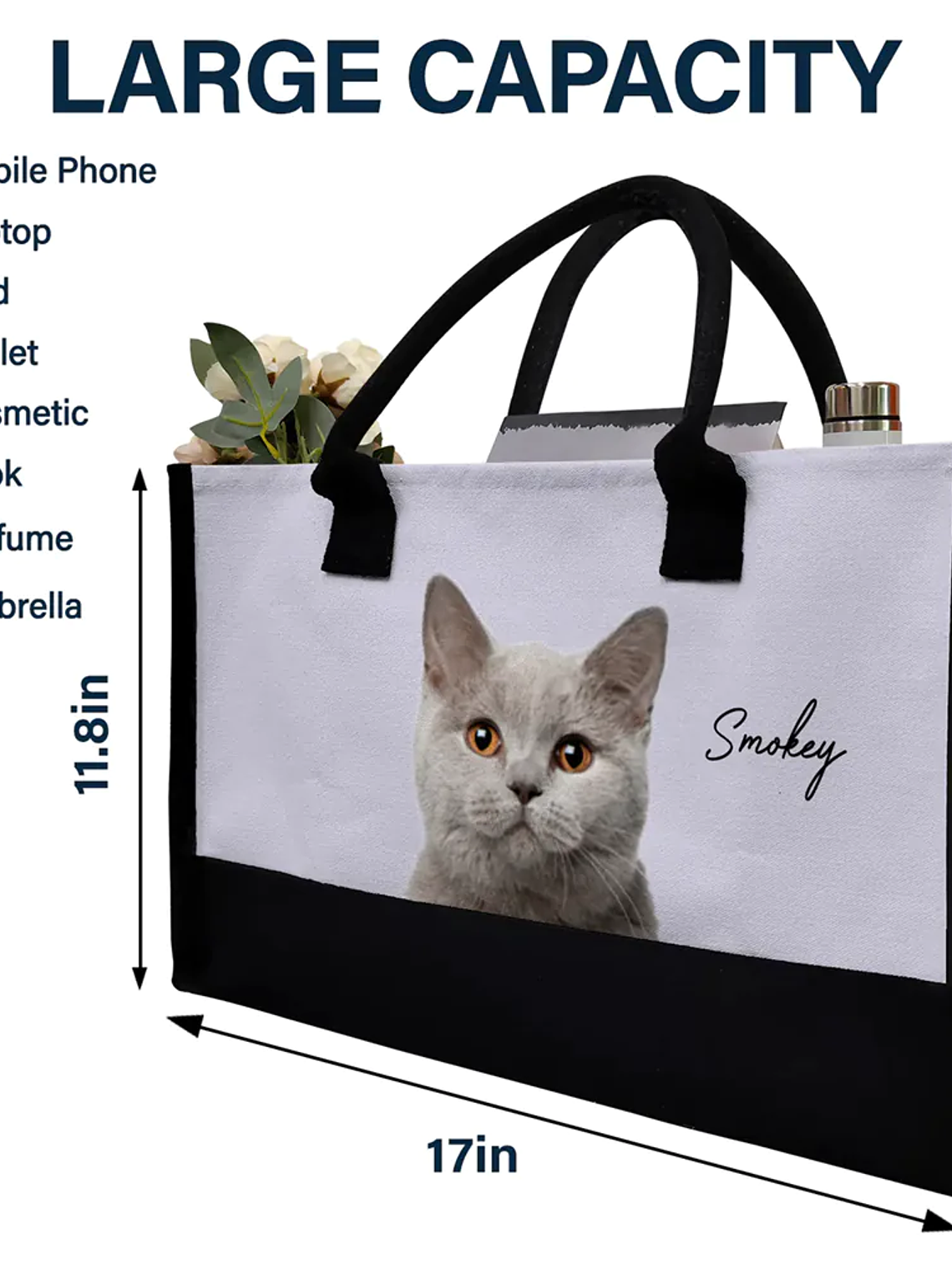 Custom Photo Dog Mom Cat Mom - Personalized Canvas Tote Bag 5