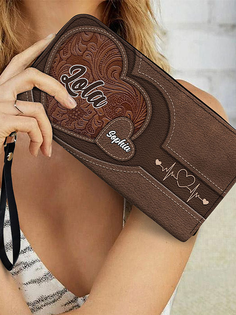 Grandma Mommy's Little Sweethearts - Personalized Combo Leather Wallet And Tote Bag 5