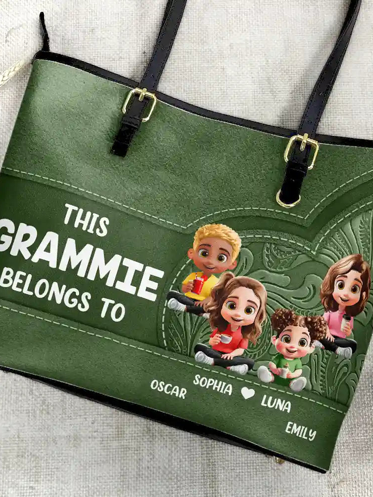 Cartoon Kid This Grandma Belongs To - Personalized Leather Tote Bag 4