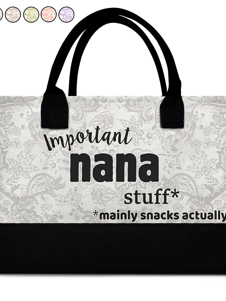 Important Nana Stuff - Personalized Canvas Tote Bag 1