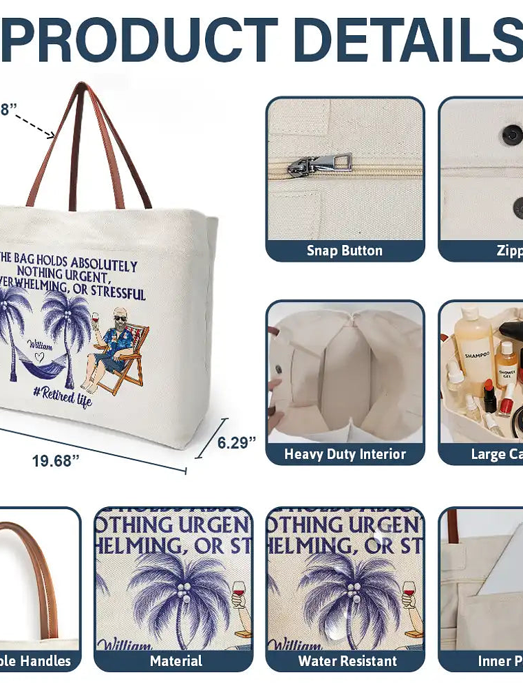 Retired Life The Bag Holds Nothing Urgent, Overwhelming - Personalized Leather Handle Tote Bag 4
