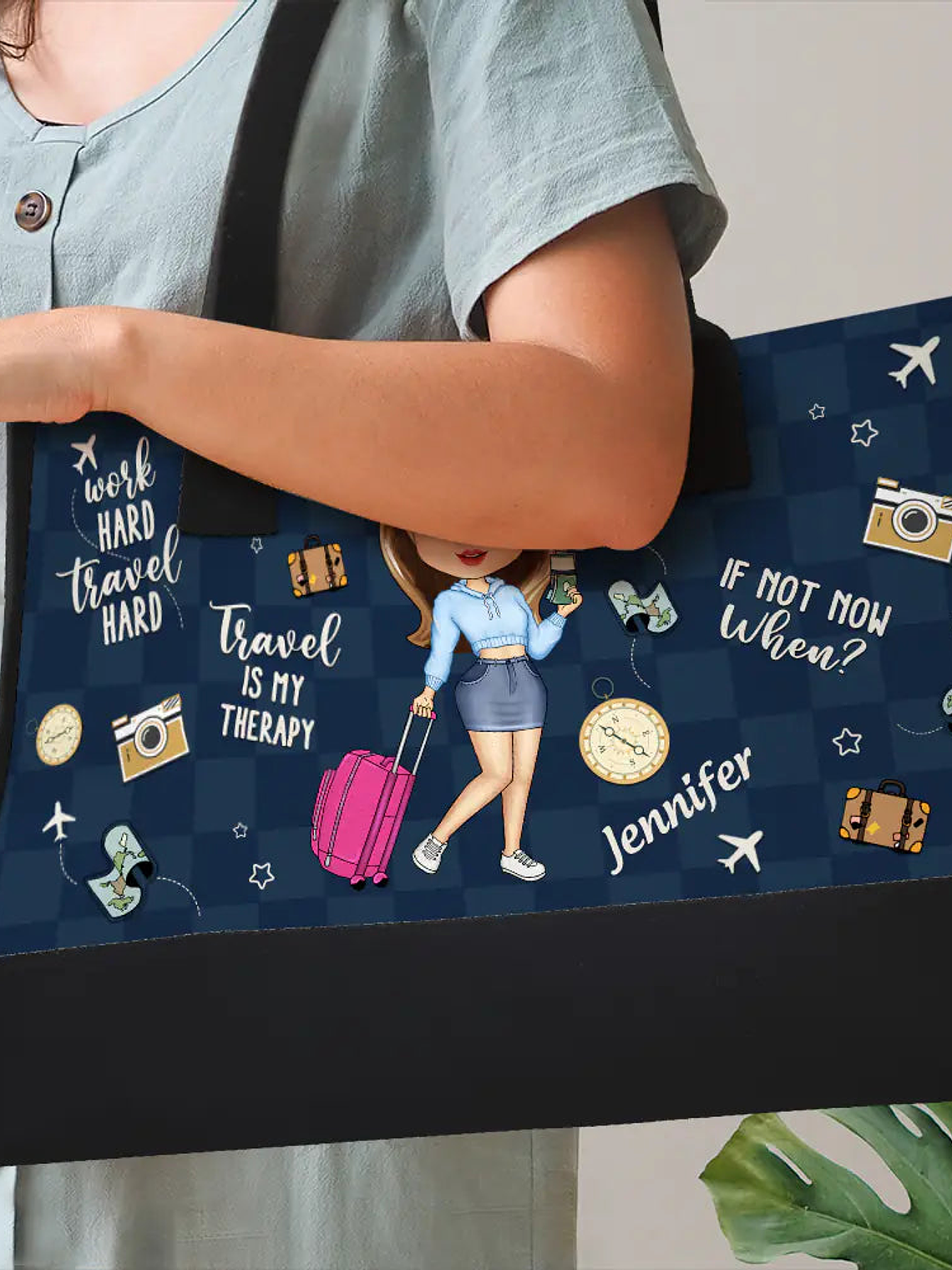 Travel Is My Therapy - Personalized Canvas Tote Bag 3