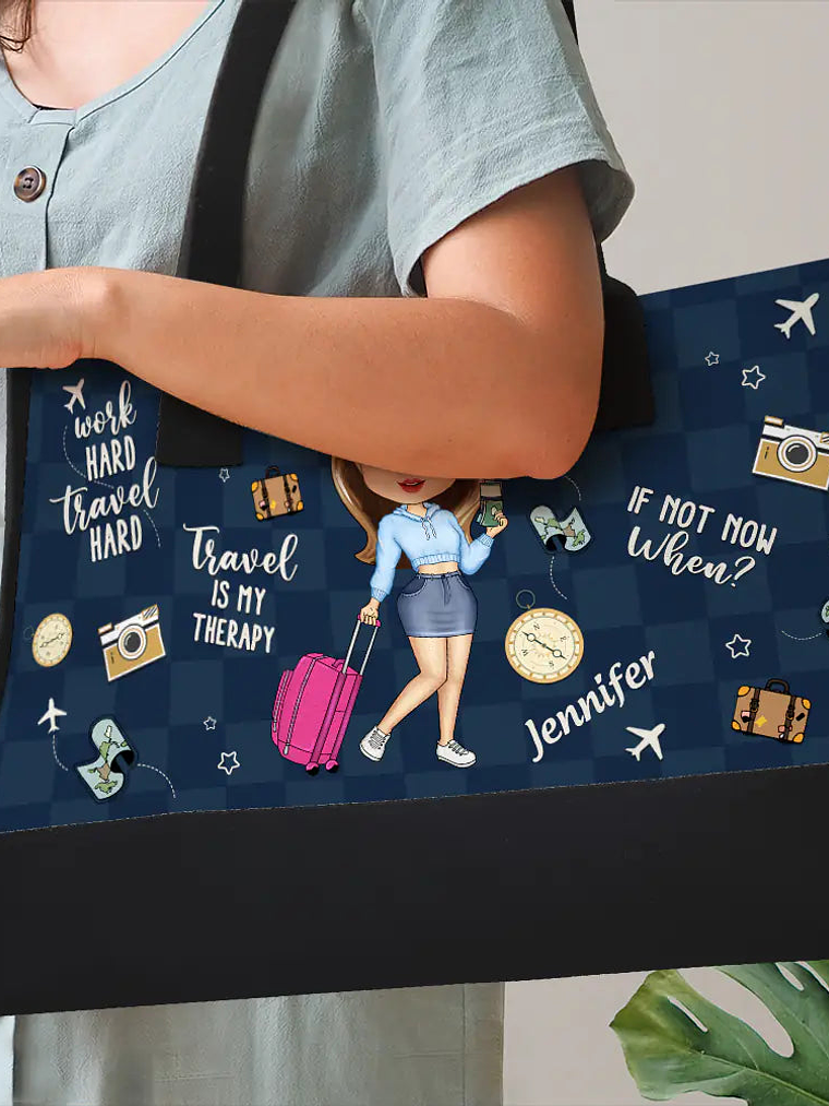 Travel Is My Therapy - Personalized Canvas Tote Bag 3