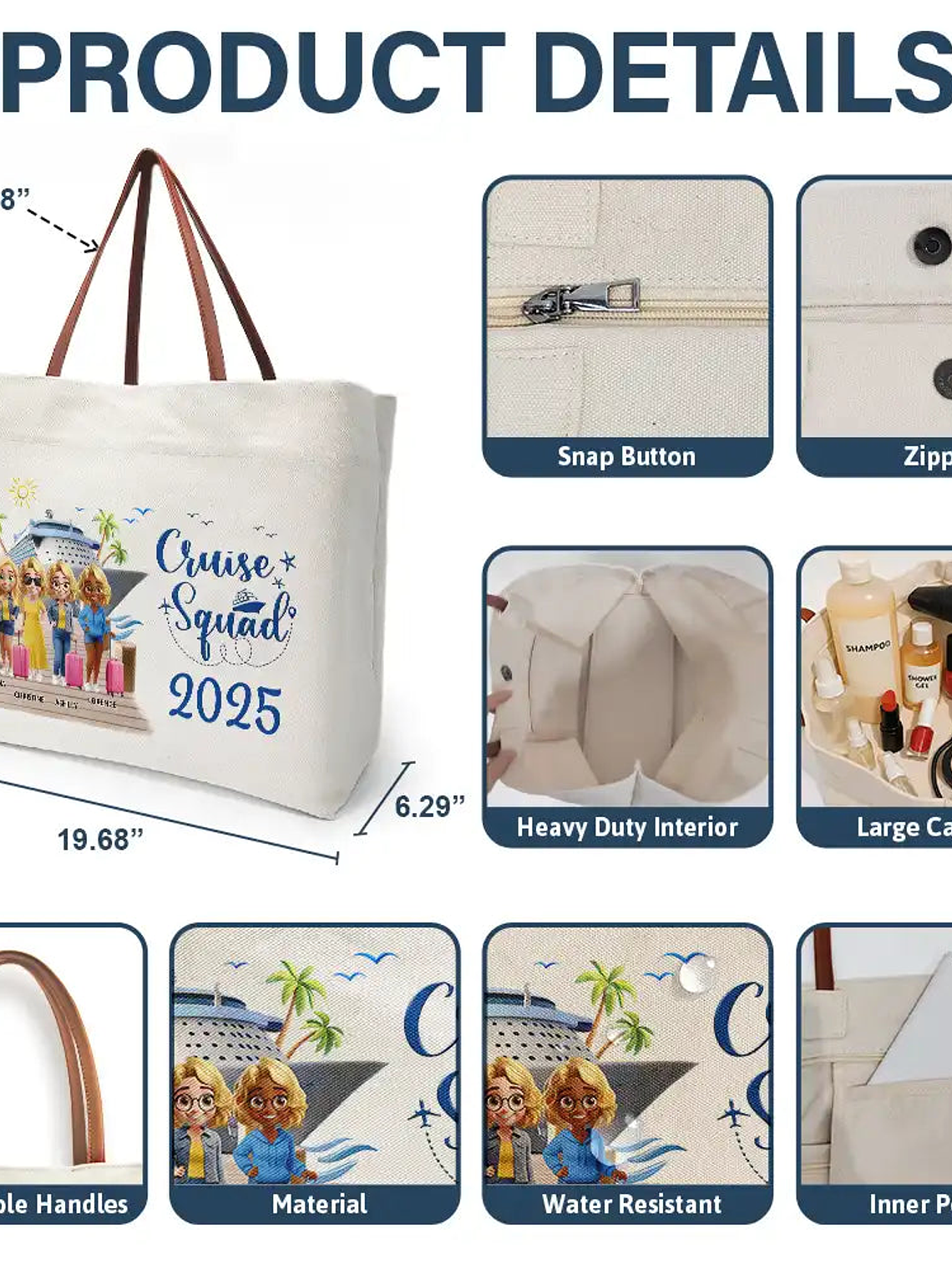 Girls Trip Bestie Traveling Cruising - Personalized Leather Handle Tote Bag 4