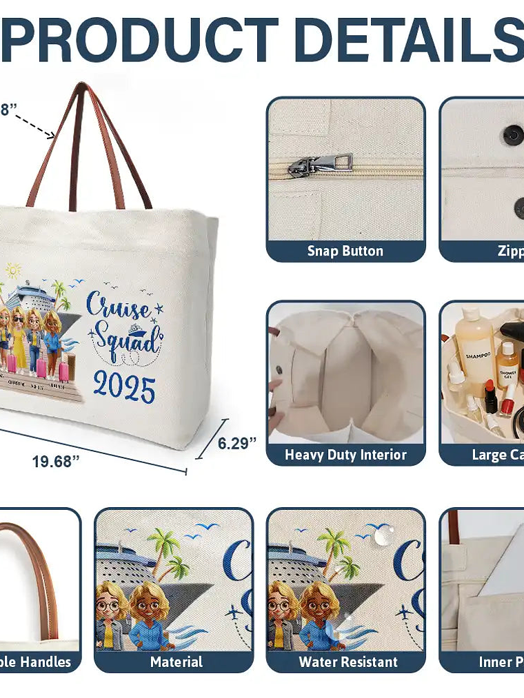 Girls Trip Bestie Traveling Cruising - Personalized Leather Handle Tote Bag 4
