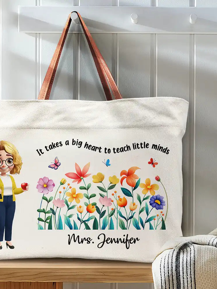Teacher Teach Them Love Them Watch Them Grow - Personalized Leather Handle Tote Bag 3