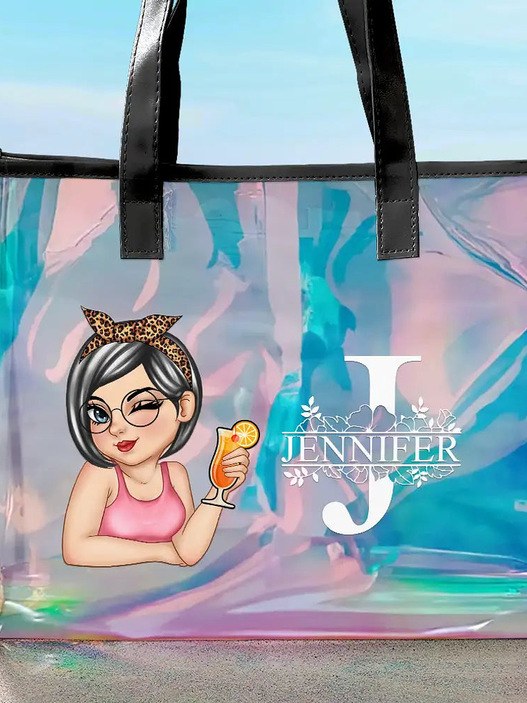 Beach Summer Vibe Monogram - Personalized Holographic Tote 1