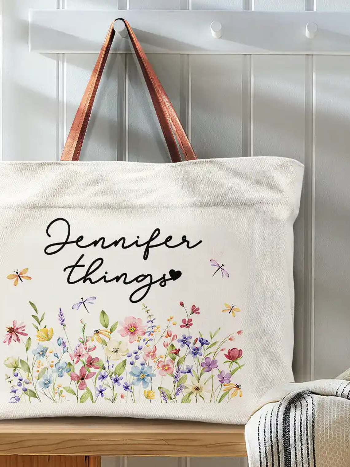Grandma Things Grandma Getaway Bag Wild Flowers - Personalized Leather Handle Tote Bag 3