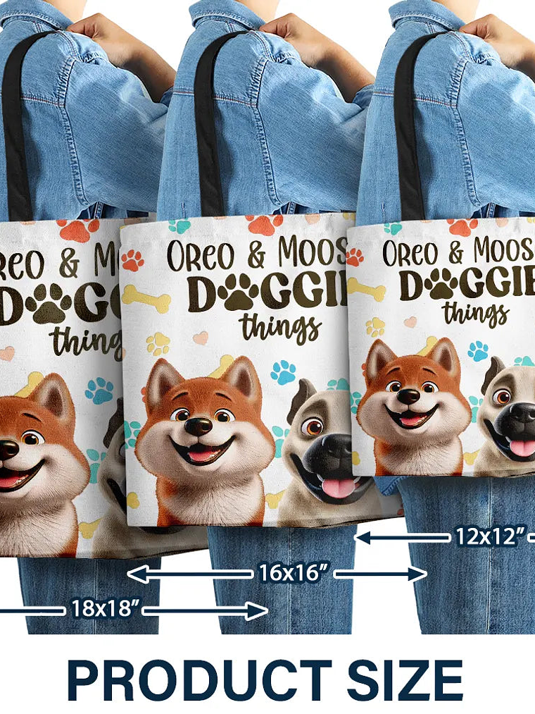Doggie Things 3D Effect Dogs - Personalized Tote Bag 4