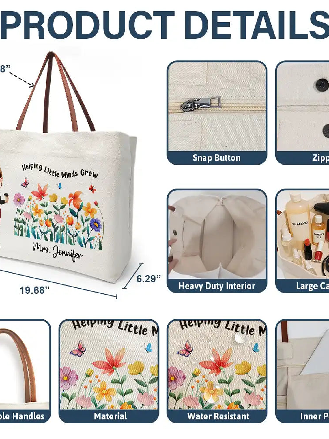 Teacher Teach Them Love Them Watch Them Grow - Personalized Leather Handle Tote Bag 4