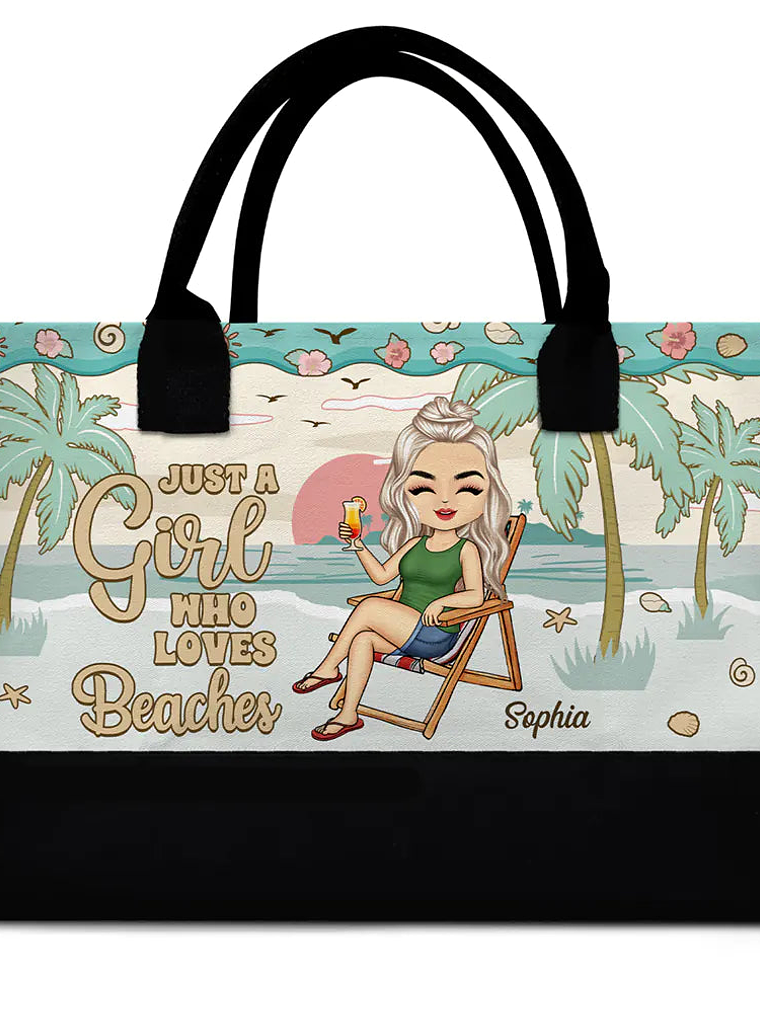 Just A Girl Who Loves Beaches - Personalized Canvas Tote Bag 1
