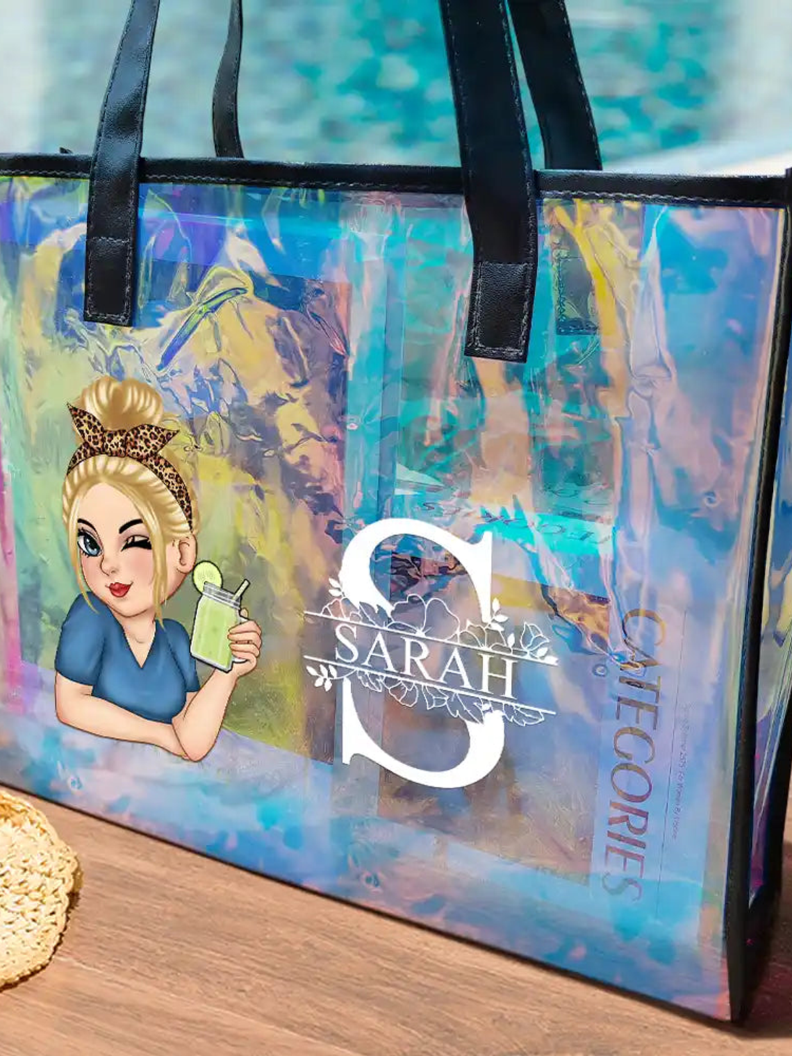 Beach Summer Vibe Monogram - Personalized Holographic Tote 2