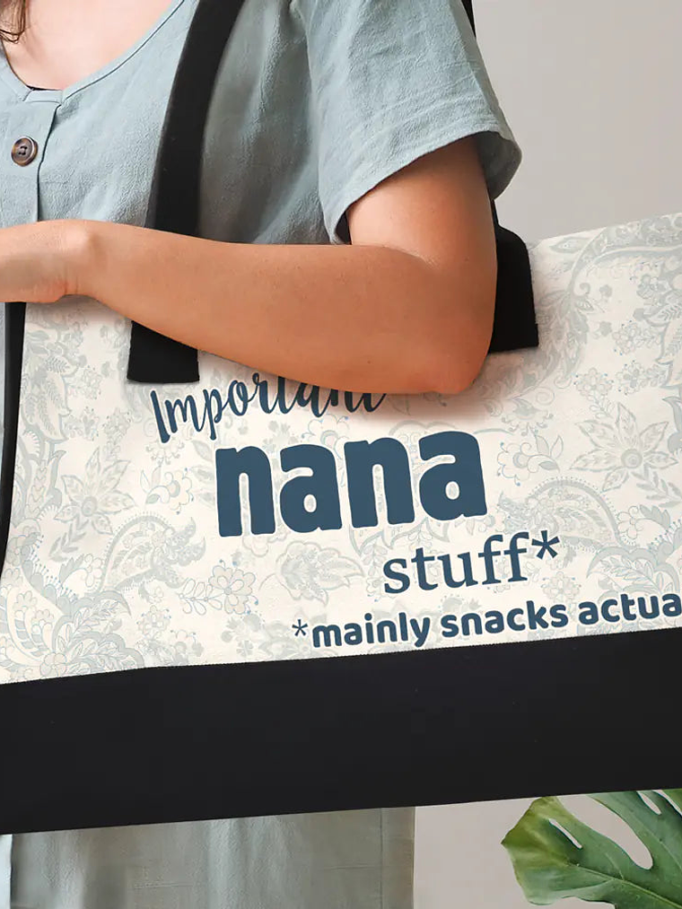 Important Nana Stuff - Personalized Canvas Tote Bag 3