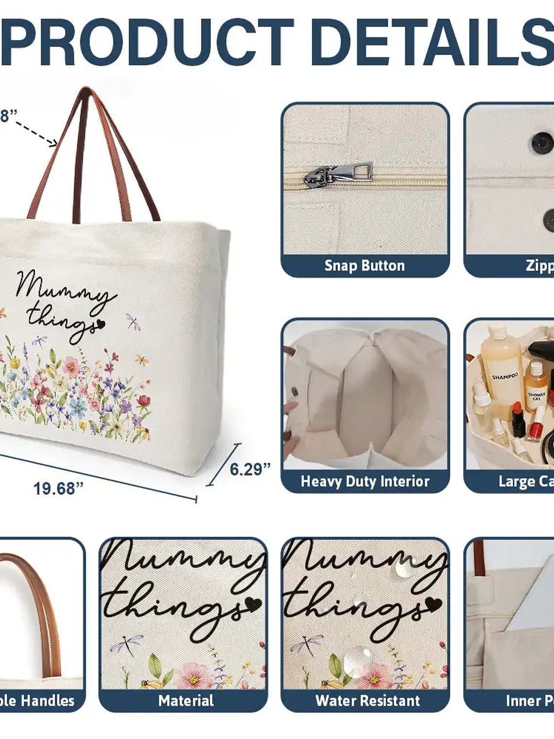 Grandma Things Grandma Getaway Bag Wild Flowers - Personalized Leather Handle Tote Bag 4