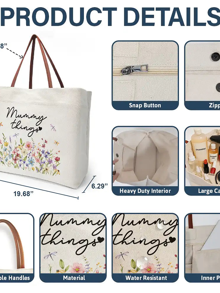 Grandma Things Grandma Getaway Bag Wild Flowers - Personalized Leather Handle Tote Bag 4