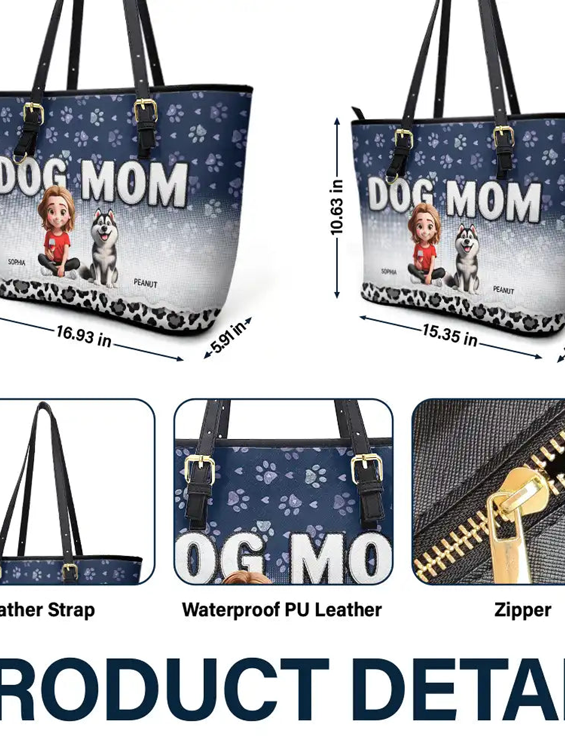Leopard Dog Mom - Personalized Leather Tote Bag 6