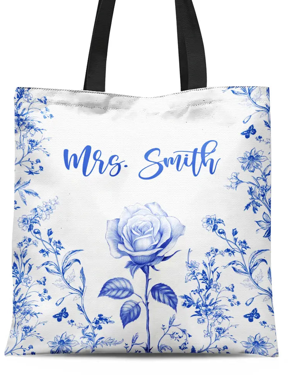 Chinoiserie Toile Art With Birth Month Flower - Personalized Tote Bag 1