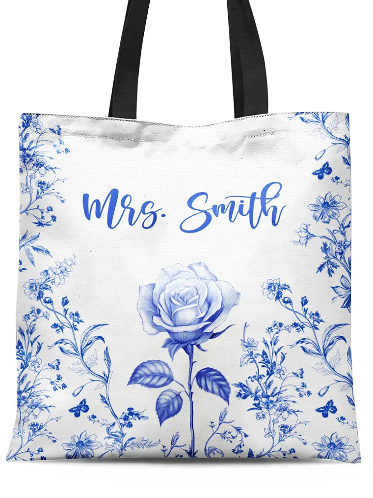 Chinoiserie Toile Art With Birth Month Flower - Personalized Tote Bag 1