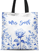 Chinoiserie Toile Art With Birth Month Flower - Personalized Tote Bag - thumbnail 1