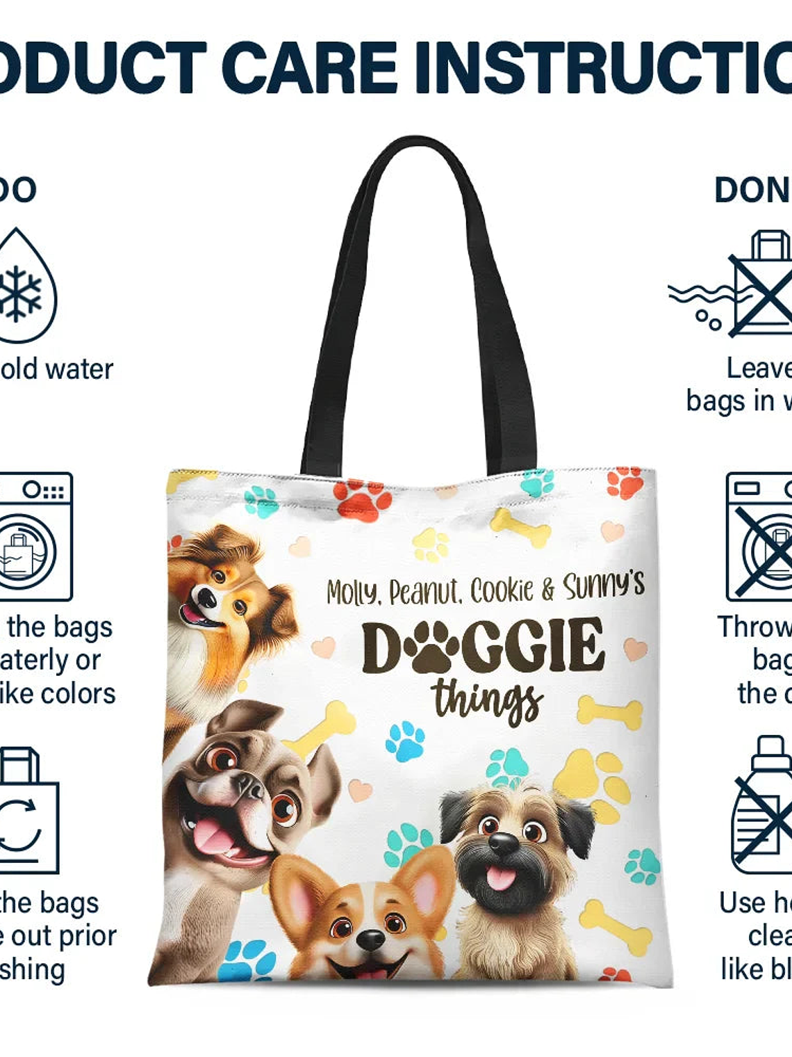 Doggie Things 3D Effect Dogs - Personalized Tote Bag 6