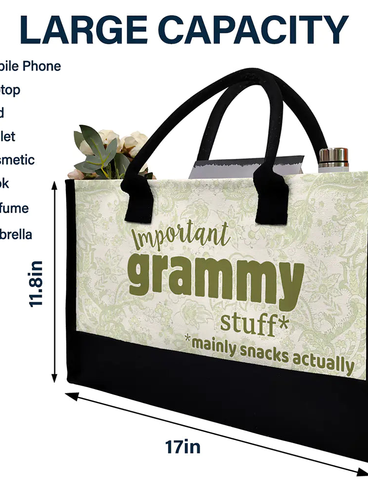 Important Nana Stuff - Personalized Canvas Tote Bag 4