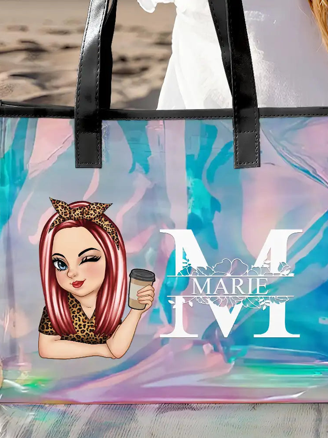 Beach Summer Vibe Monogram - Personalized Holographic Tote 3