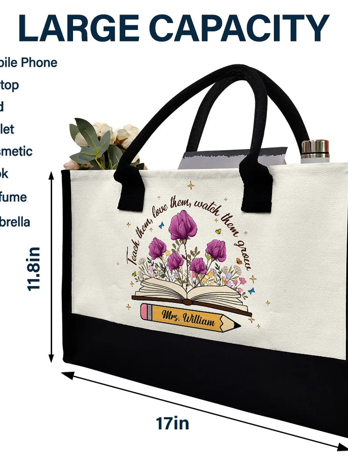 Teach Them Love Them Watch Them Grow - Personalized Canvas Tote Bag 4