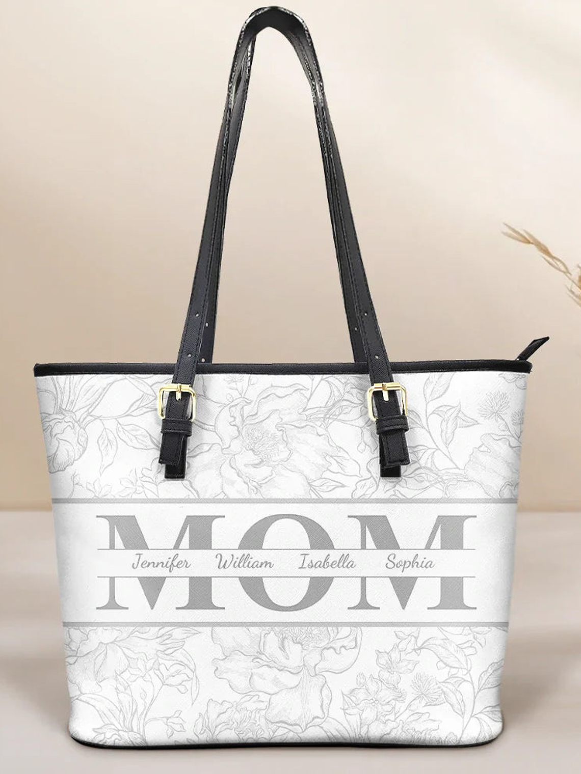Mom Floral Design Trendy Bag - Personalized Leather Tote Bag 1