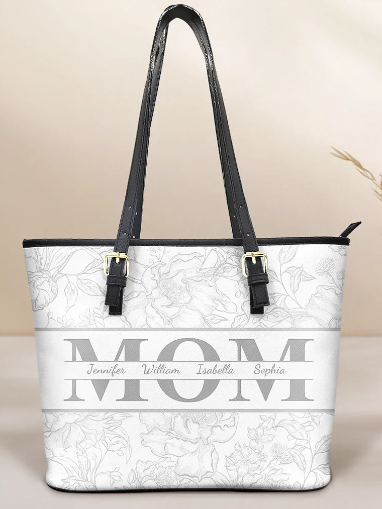 Mom Floral Design Trendy Bag - Personalized Leather Tote Bag 1