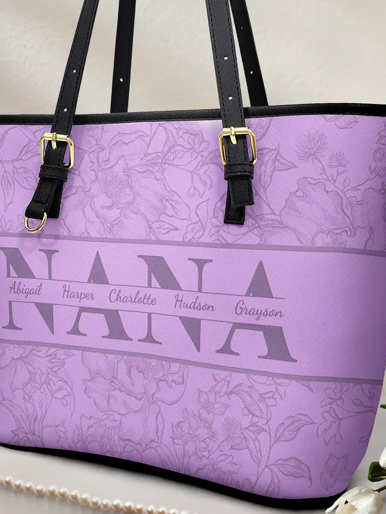 Mom Floral Design Trendy Bag - Personalized Leather Tote Bag 2