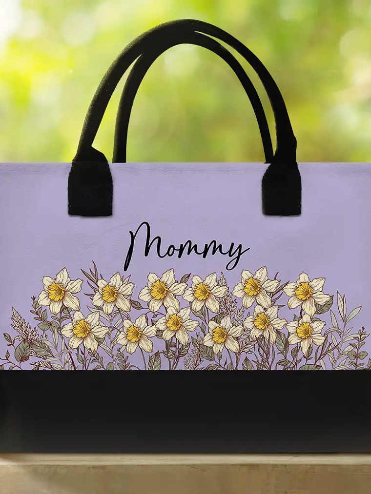 Grandma Mom Nanny Birth Flower - Personalized Canvas Tote Bag 2