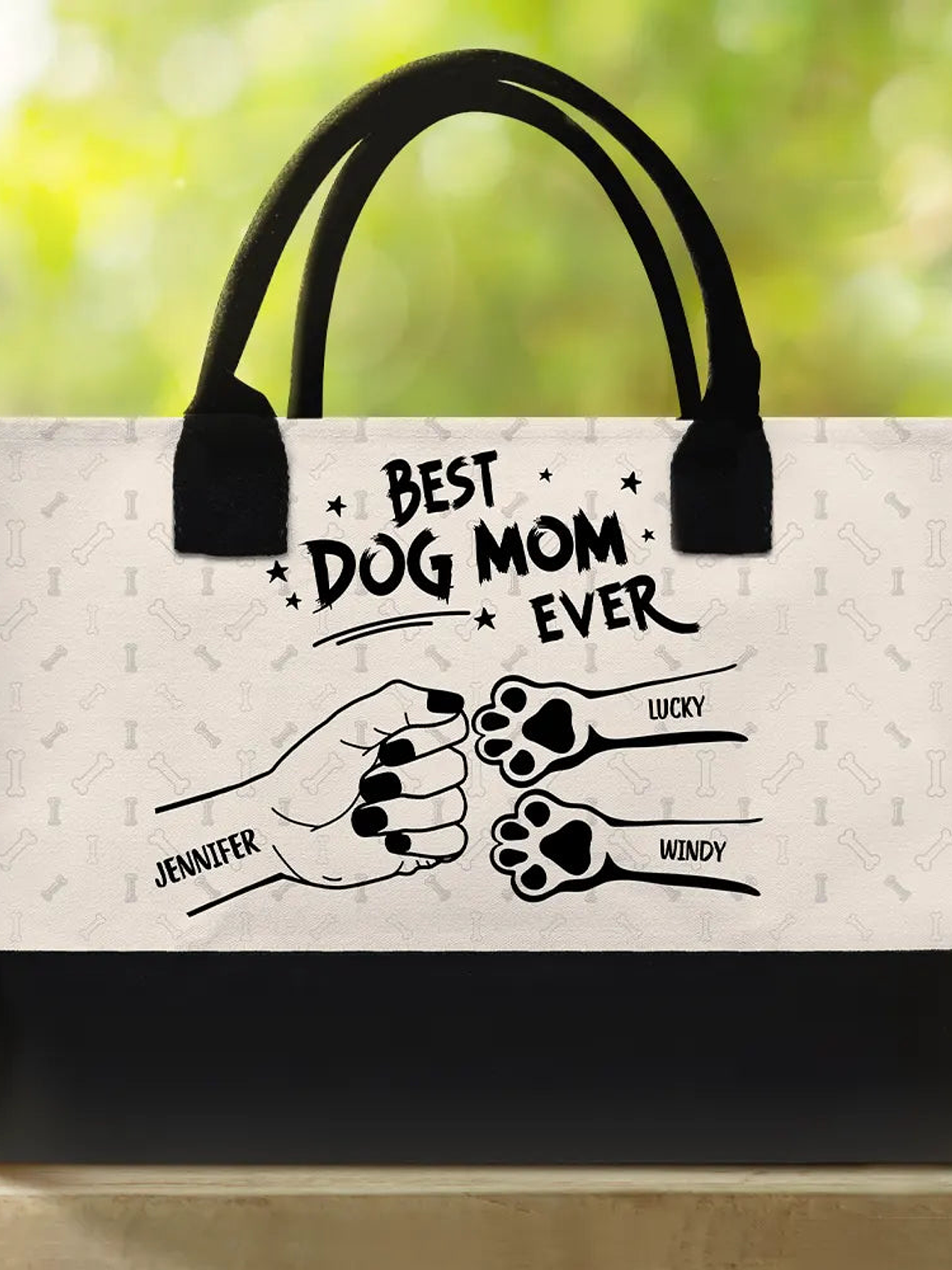 Best Dog Mom Ever Fist Bump - Personalized Canvas Tote Bag 2