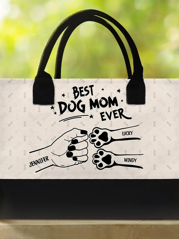 Best Dog Mom Ever Fist Bump - Personalized Canvas Tote Bag 2