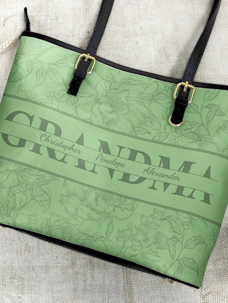 Mom Floral Design Trendy Bag - Personalized Leather Tote Bag 4