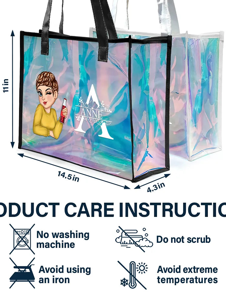 Beach Summer Vibe Monogram - Personalized Holographic Tote 5