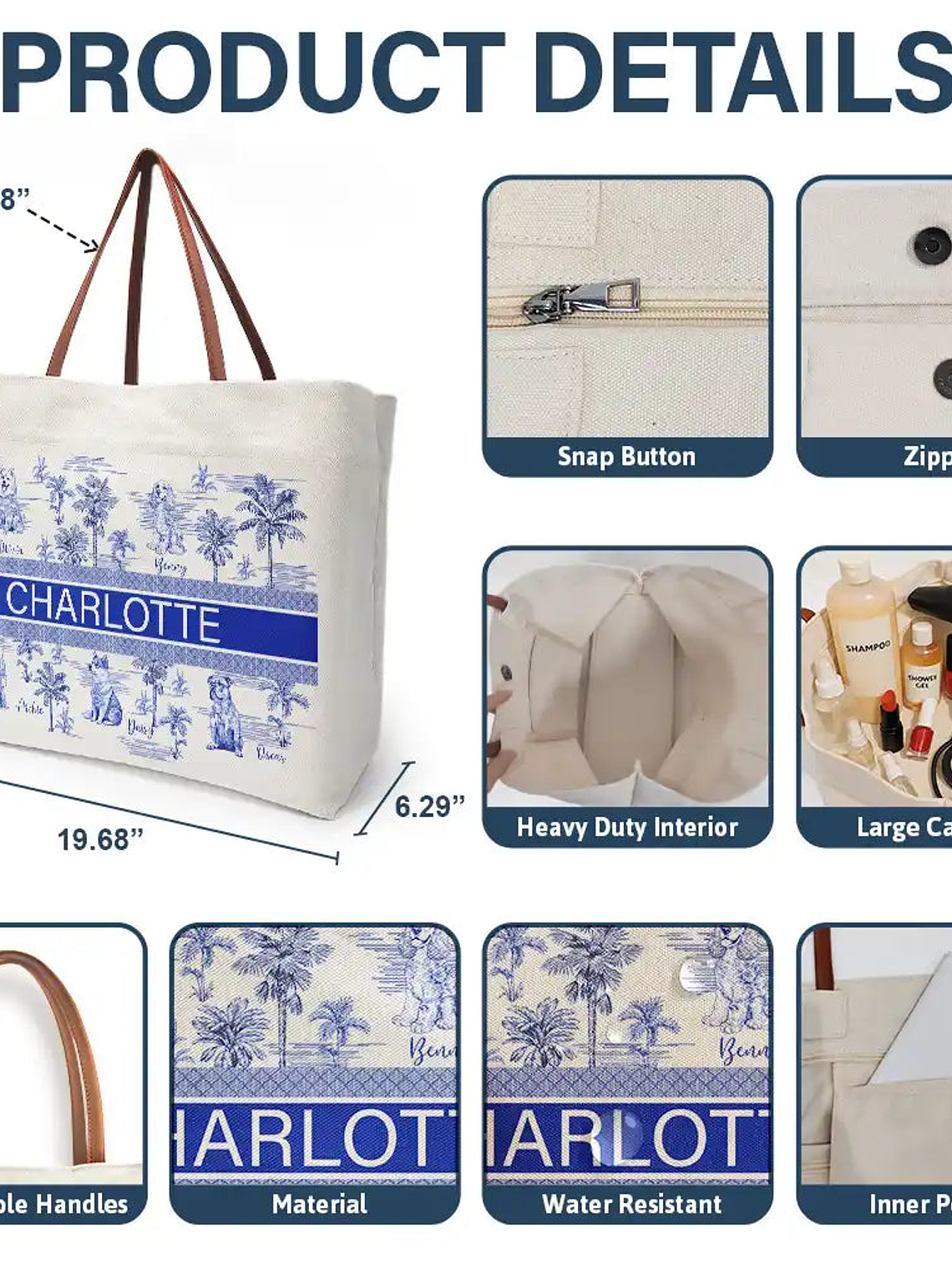 Dog Mom Dog Lovers Toile De Joey Pattern - Personalized Leather Handle Tote Bag 4