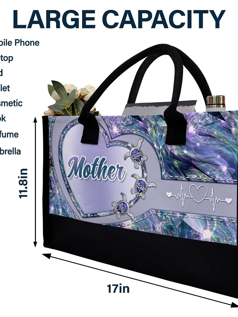 Grandma Mom's Little Turtle - Personalized Canvas Tote Bag 4