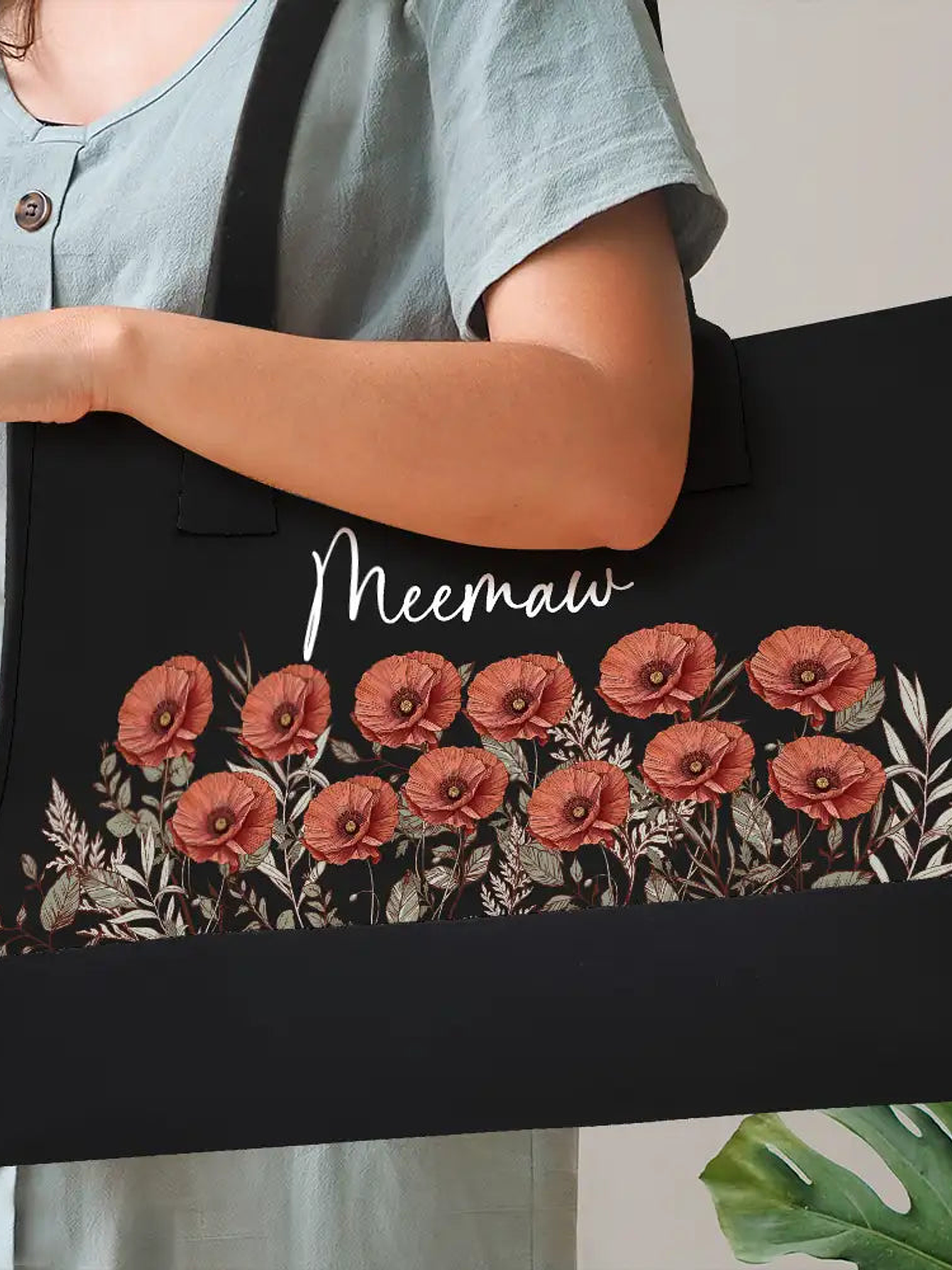 Grandma Mom Nanny Birth Flower - Personalized Canvas Tote Bag 3