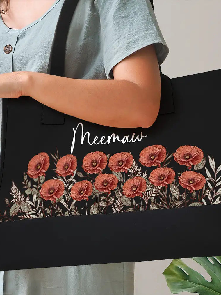 Grandma Mom Nanny Birth Flower - Personalized Canvas Tote Bag 3